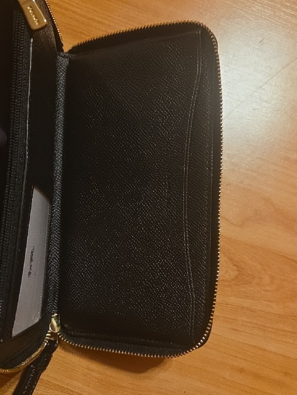 Coach Black Pebbled Leather Zip Wristlet Wallet with Gold Logo - Picture 3 of 5